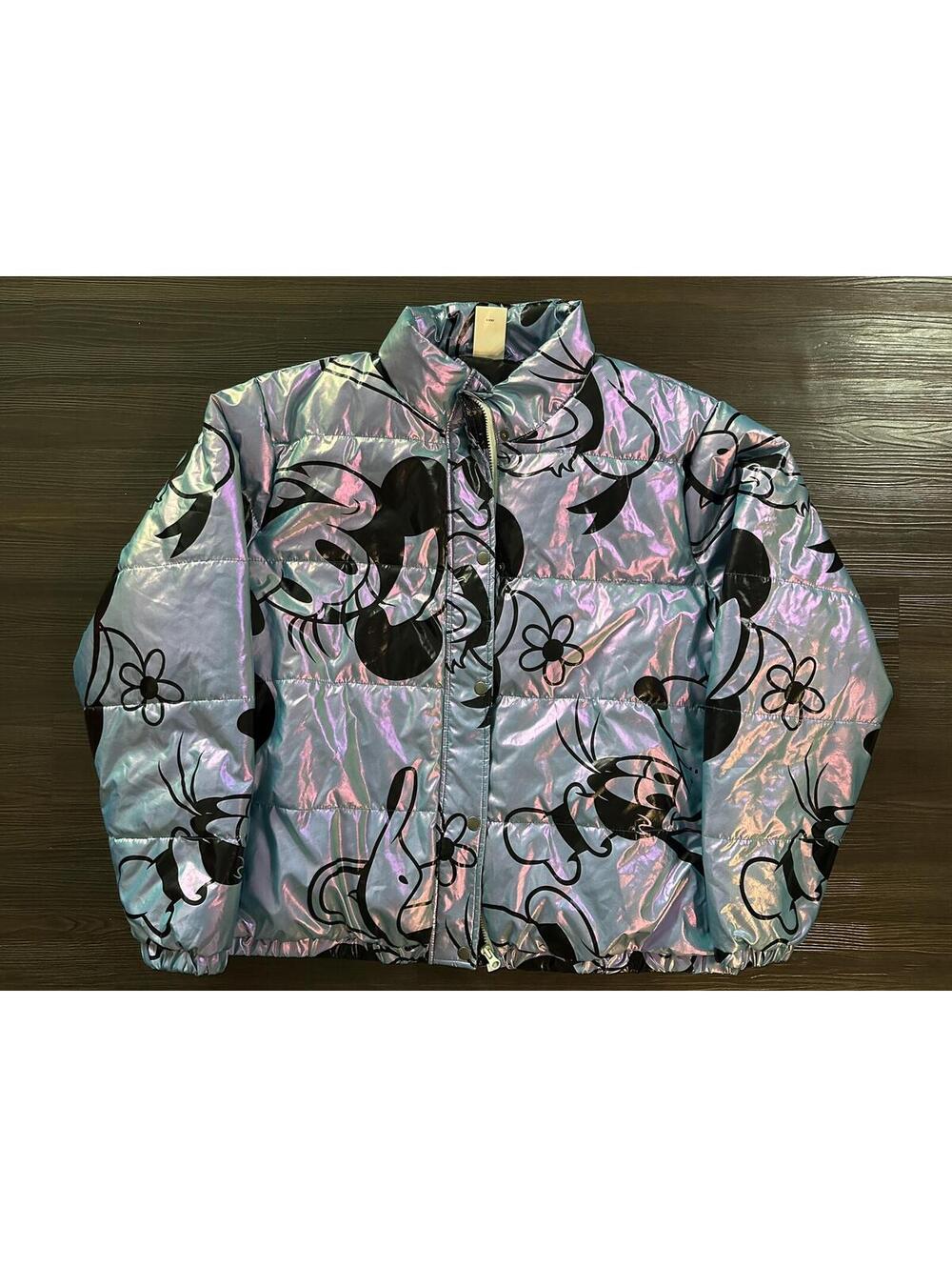 Disney 2XL Women's Jacket Puffer Mickey Minnie Goofy Donald blue Coat Shiny